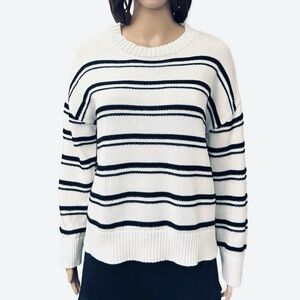 Joie Black and White Striped Crew Neck Sweater